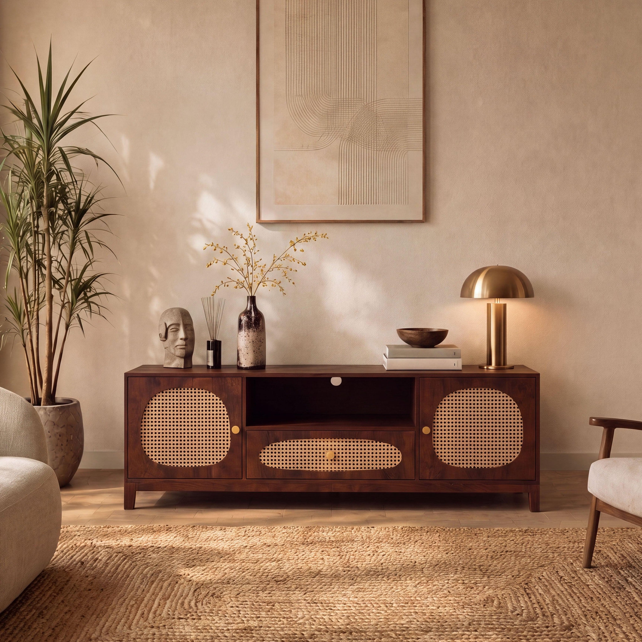 Voir la diapositive 5 : MAISON PAVANE Meuble tv en bois de manguier et cannage-lanka