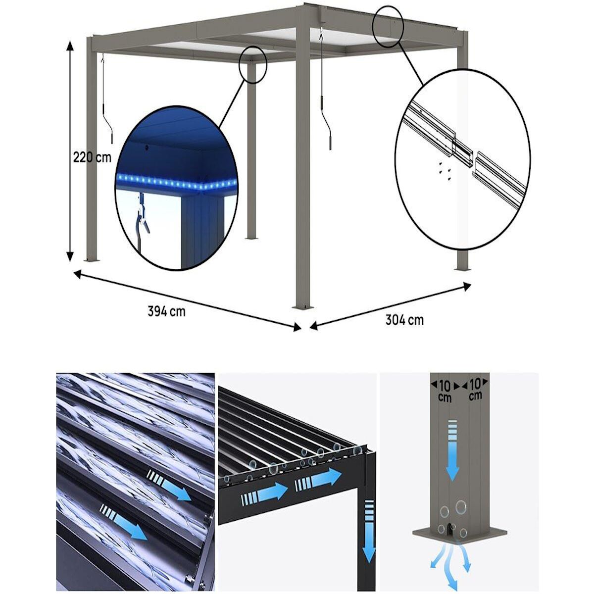 Habitat et Jardin Pergola bioclimatique  Windsor  - 3 x 4 m - Taupe