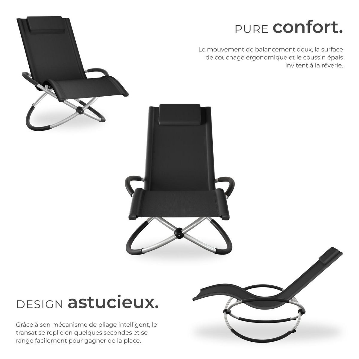 tectake Bain de soleil avec textilène noir