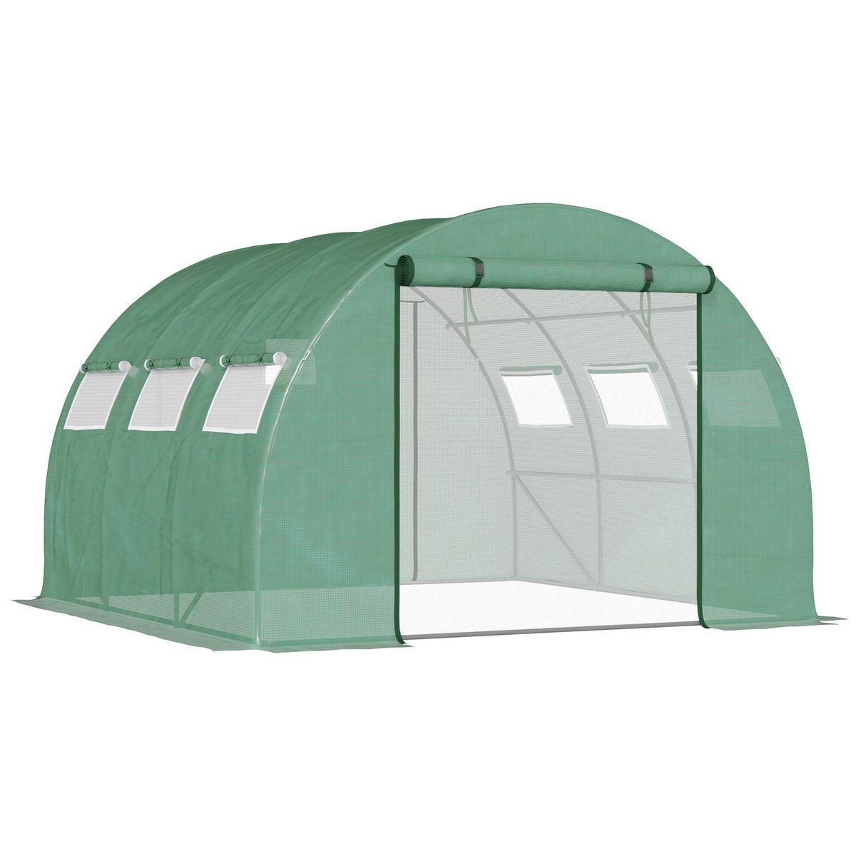 OUTSUNNY Serre tunnel de jardin grande taille dim. 3L x 2,95l x 1,97H m - 6 fenêtres, porte zippée enroulable - acier galvanisé PE haute densité vert