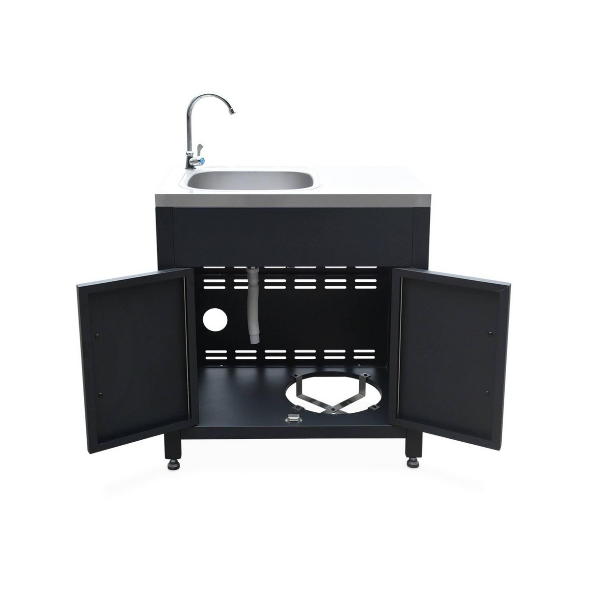 SWEEEK Cuisine extérieure avec 4 modules en acier. meuble avec évier. étagères. tiroirs. rangements