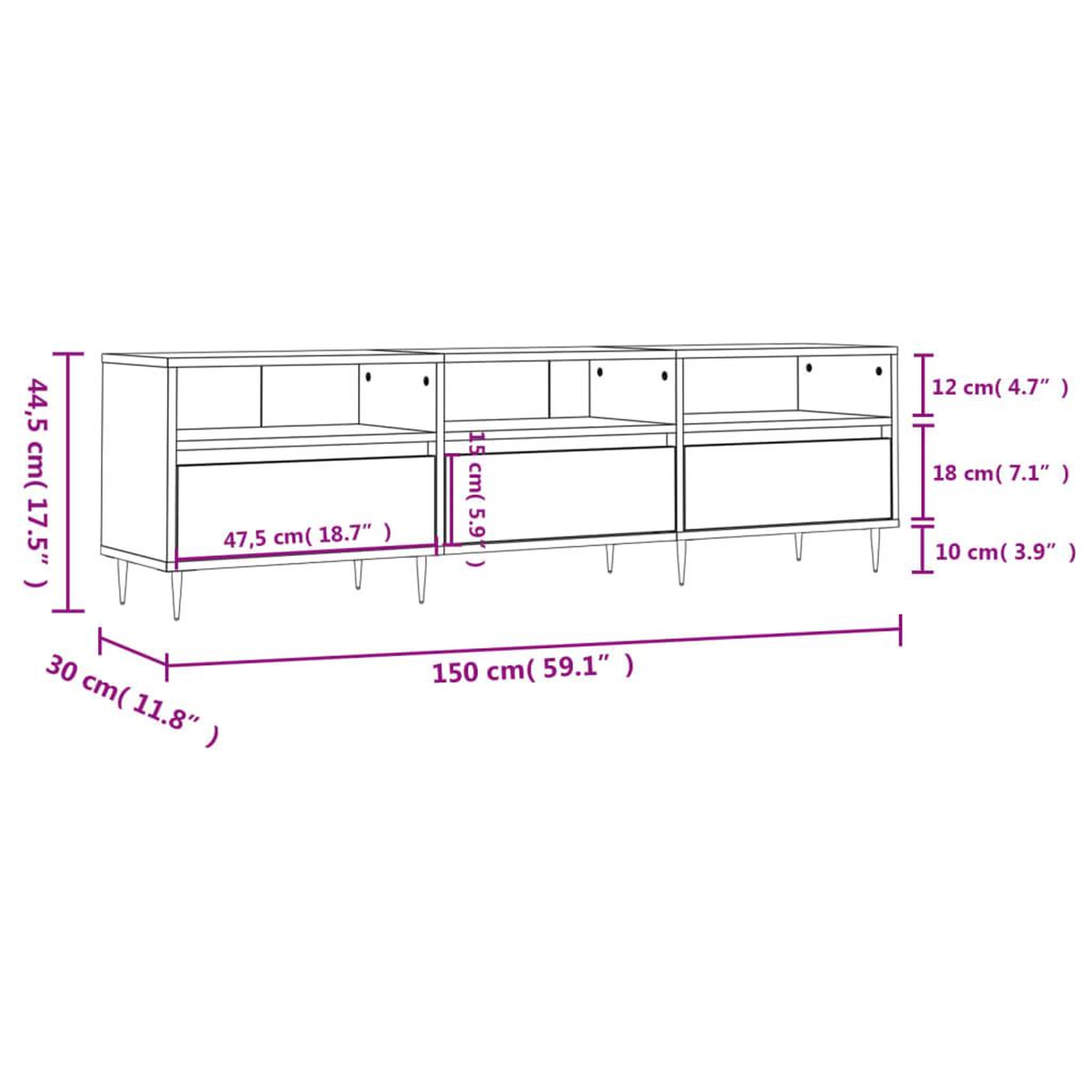 Voir la diapositive 6 : VIDAXL Meuble TV blanc 150x30x44,5 cm bois d'ingenierie