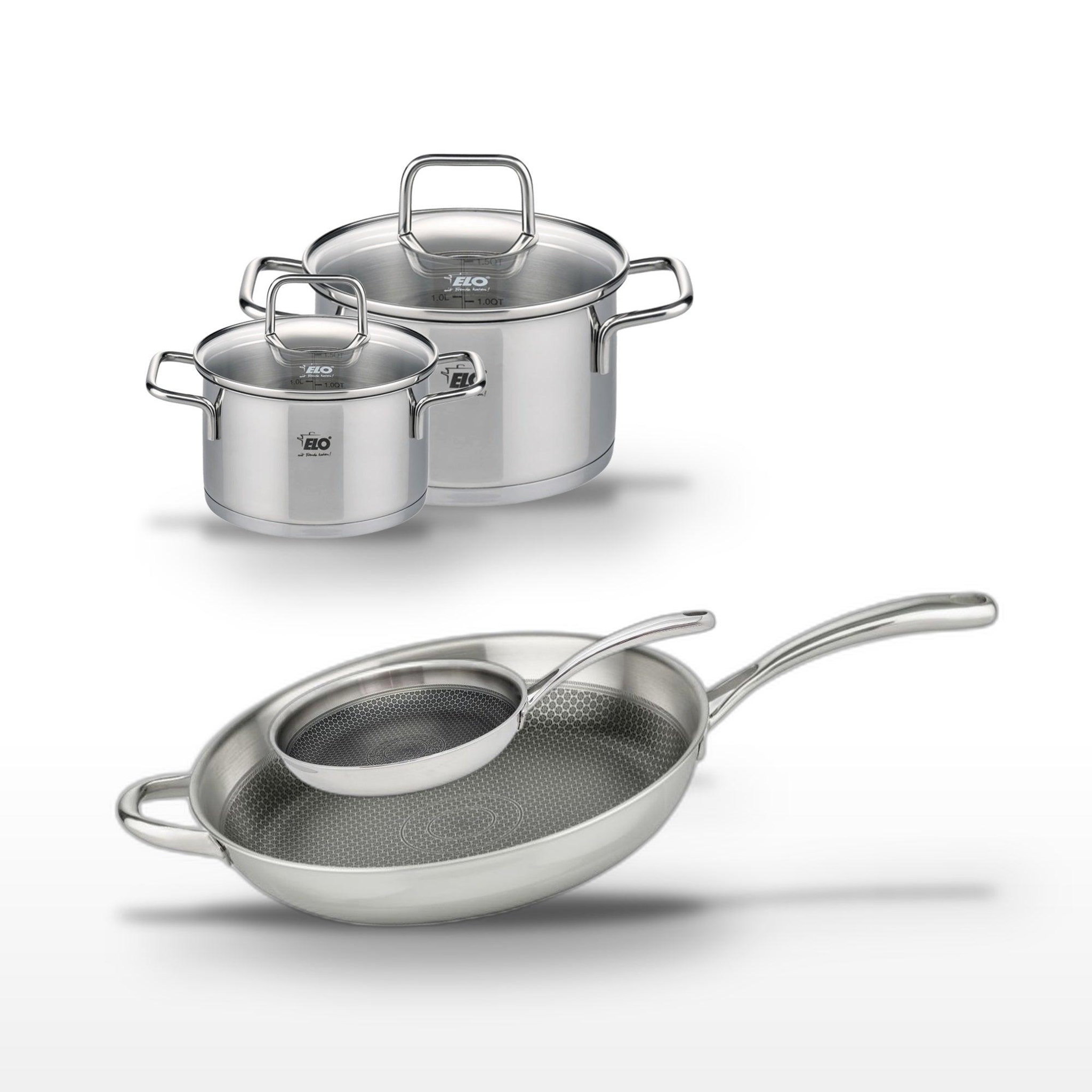 ELO Lot faitout 12cm & 16cm et poêles 32cm & 24cm elo relief evolution