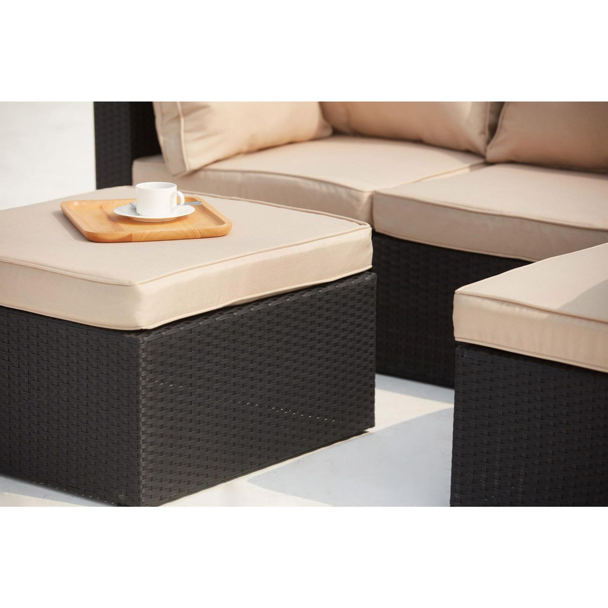 CONCEPT USINE Salon de jardin modulable 5 places en résine tressée blanc MILANO