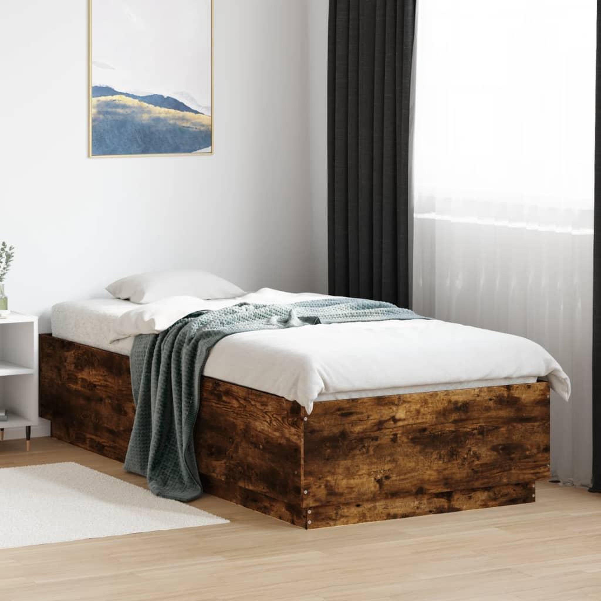 VIDAXL Cadre de lit avec LED sans matelas chene fume 100x200 cm
