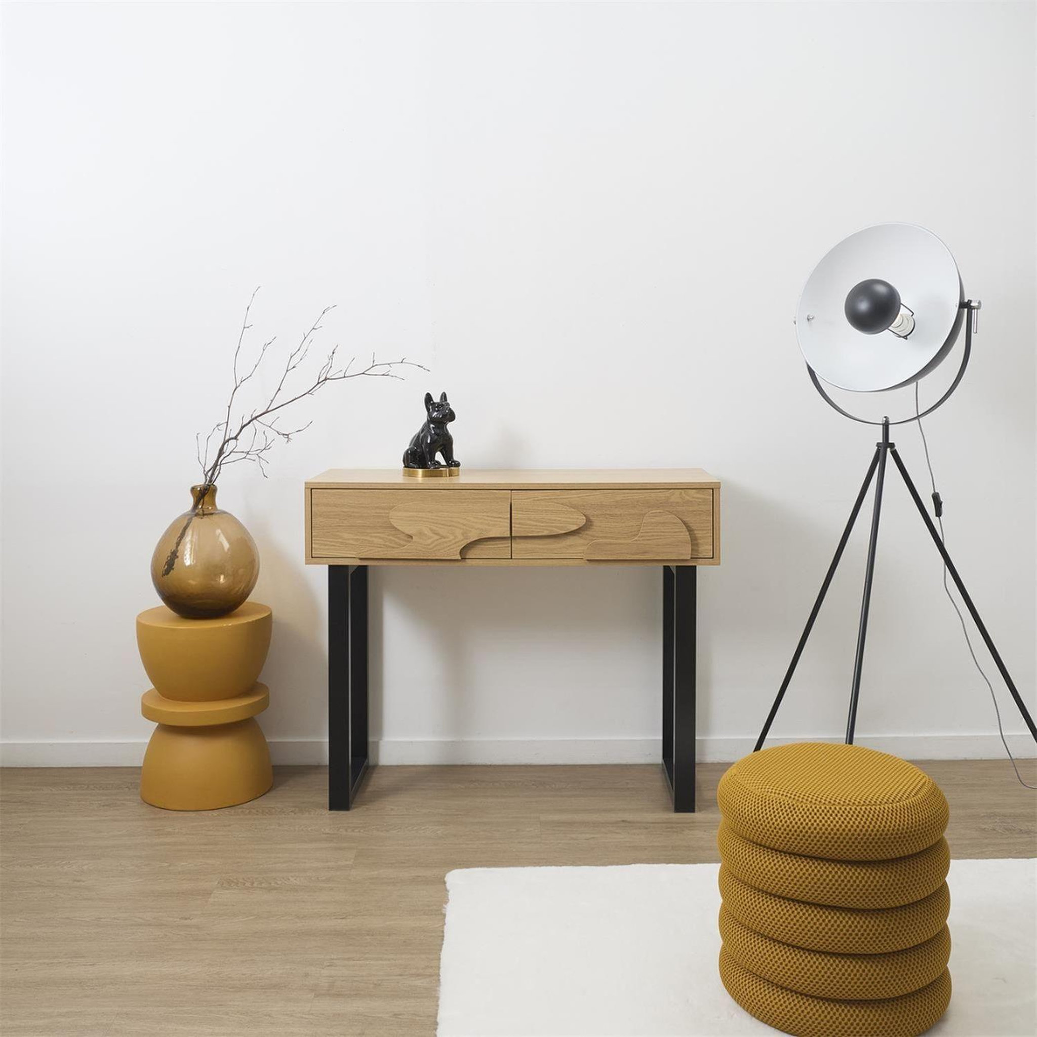 Voir la diapositive 2 : The Home Deco Factory Console 2 tiroirs calypso - beige