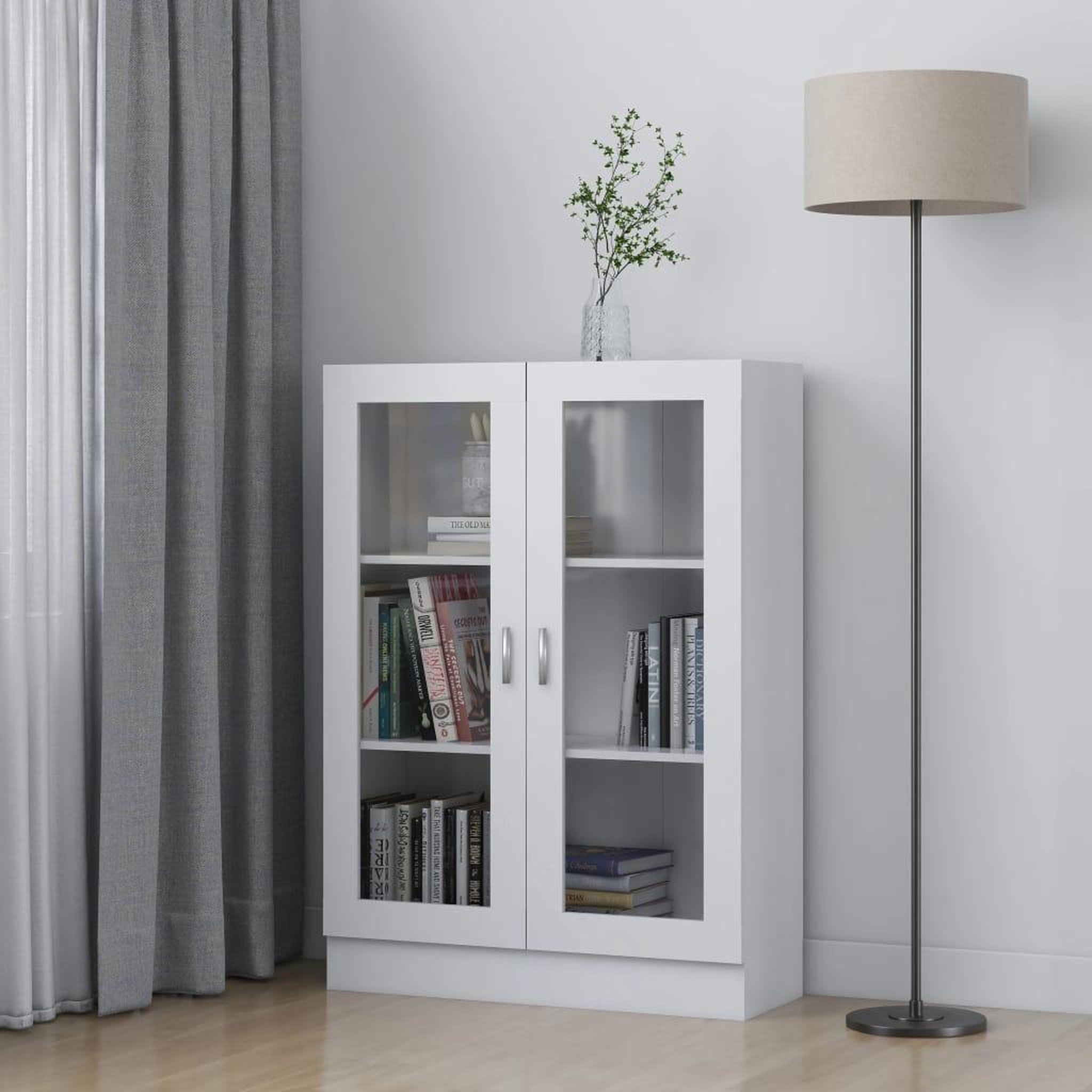 Voir la diapositive 1 : VIDAXL Armoire a vitrine Blanc 82,5x30,5x115 cm Bois d'ingenierie