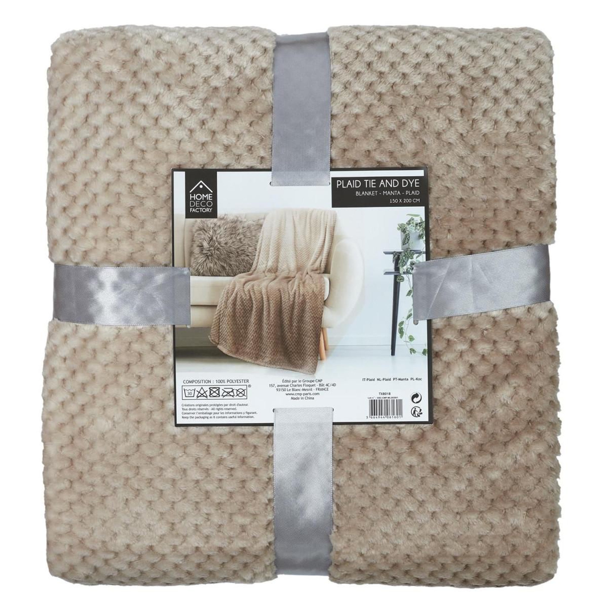 Voir la diapositive 5 : The Home Deco Factory Plaid tie and dye  teintes  150x200cm beige