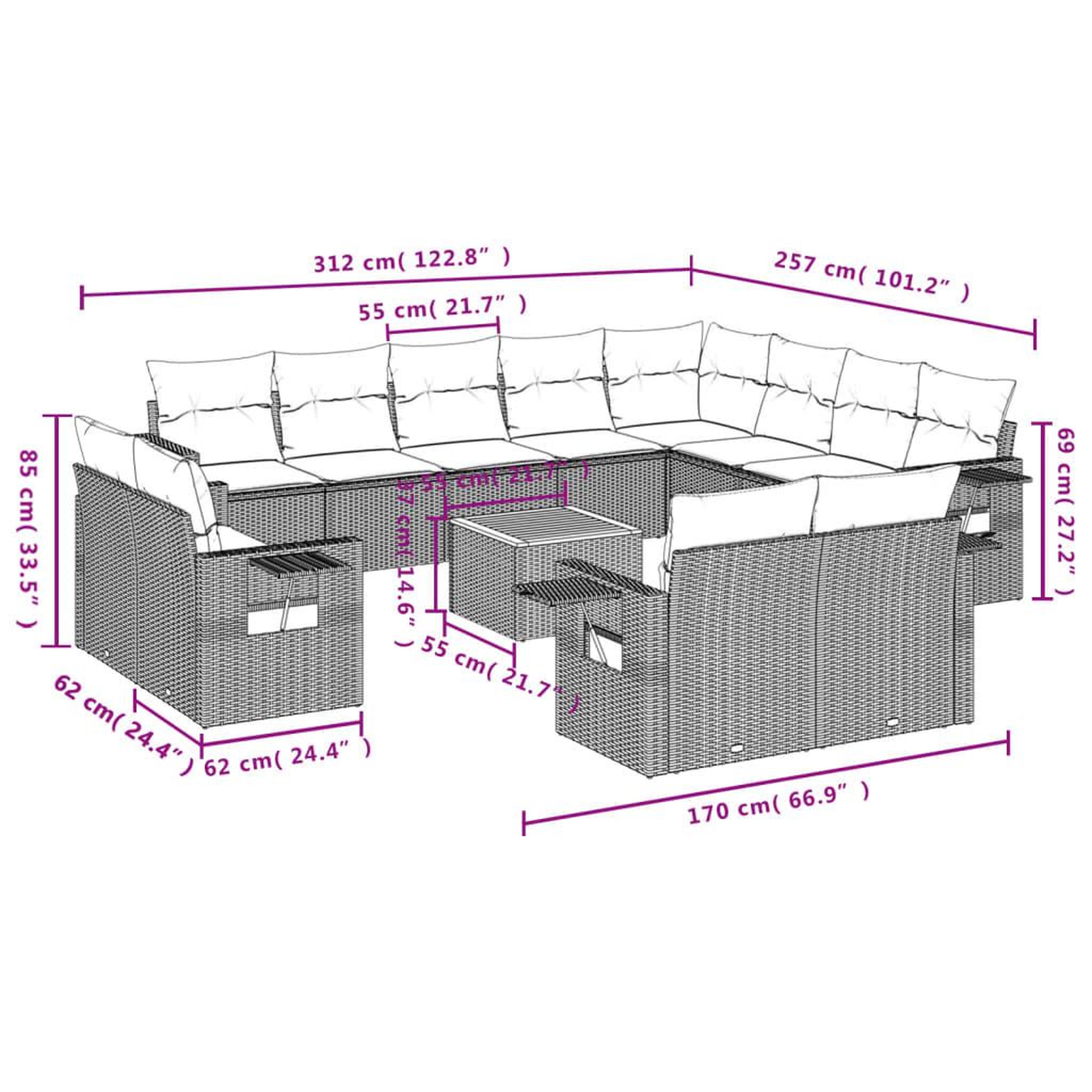 Voir la diapositive 6 : VIDAXL Salon de jardin avec coussins 13 pcs noir resine tressee