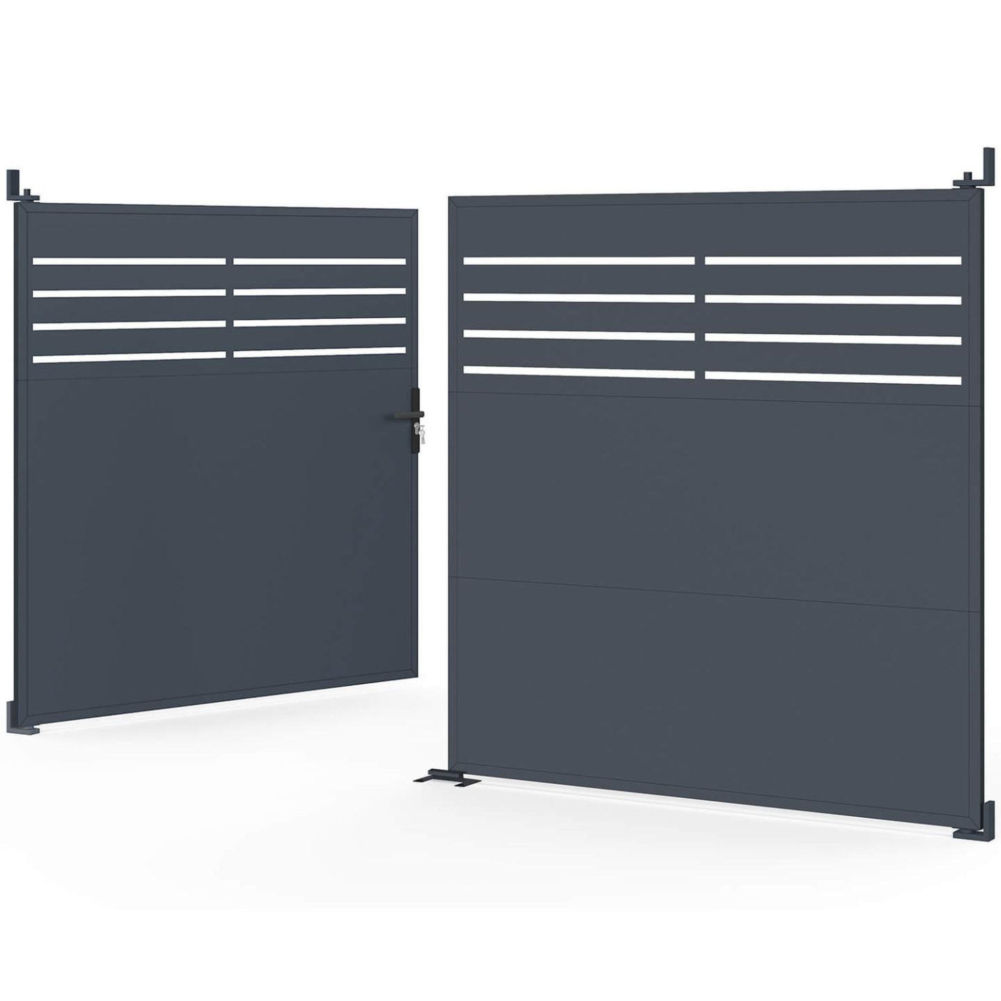 Voir la diapositive 4 : ID MARKET Portail battant 300 x 160 cm en acier ajouré gris anthracite