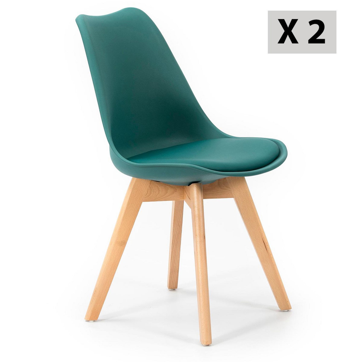 VS VENTA-STOCK Lot de 2 Chaises Klara Bleu tapissées en Cuir synthétique avec Pieds Bois