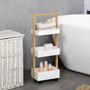 Voir la diapositive 2 : HOMCOM Desserte chariot de service 3 compartiments MDF blanc structure bois de bambou verni