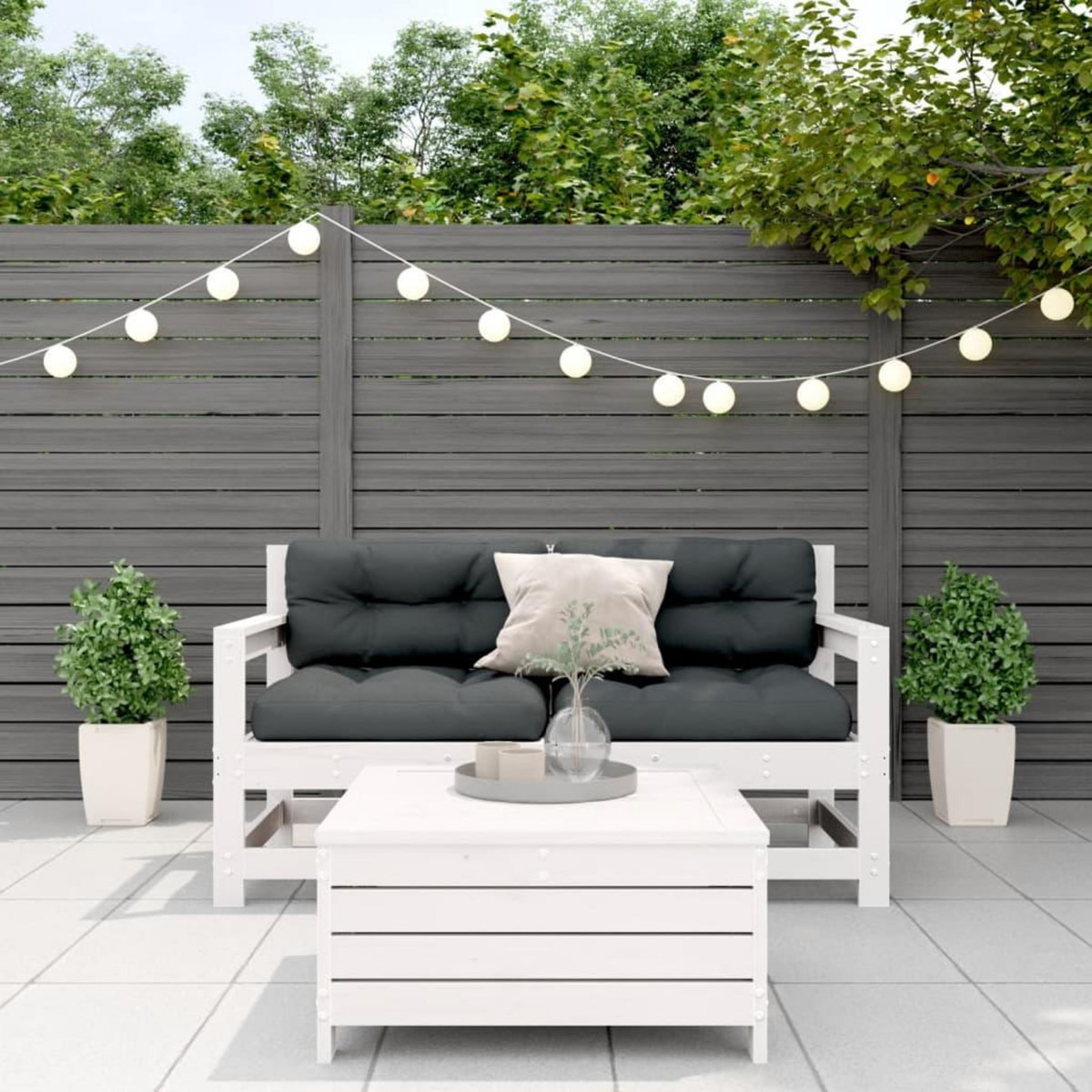 VIDAXL Salon de jardin 3 pcs avec coussins blanc bois de pin massif