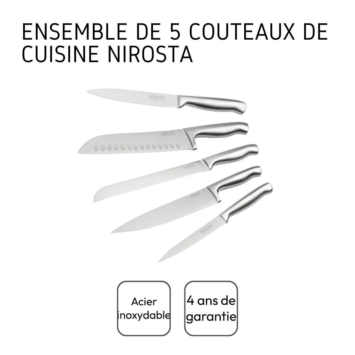 NIROSTA Ensemble de 5 couteaux de cuisine professionnels en inox de 24 à 33,5 cm Nirosta Star