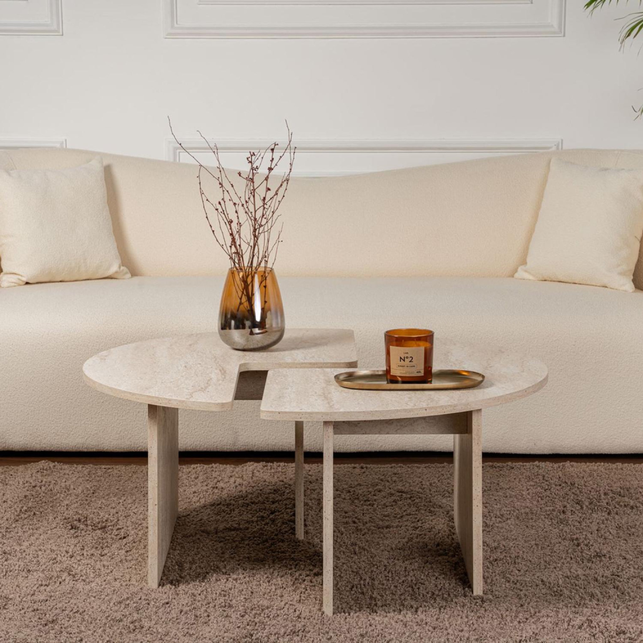 Voir la diapositive 3 : CONCEPT USINE Table basse ronde duo effet travertin 90cm apix