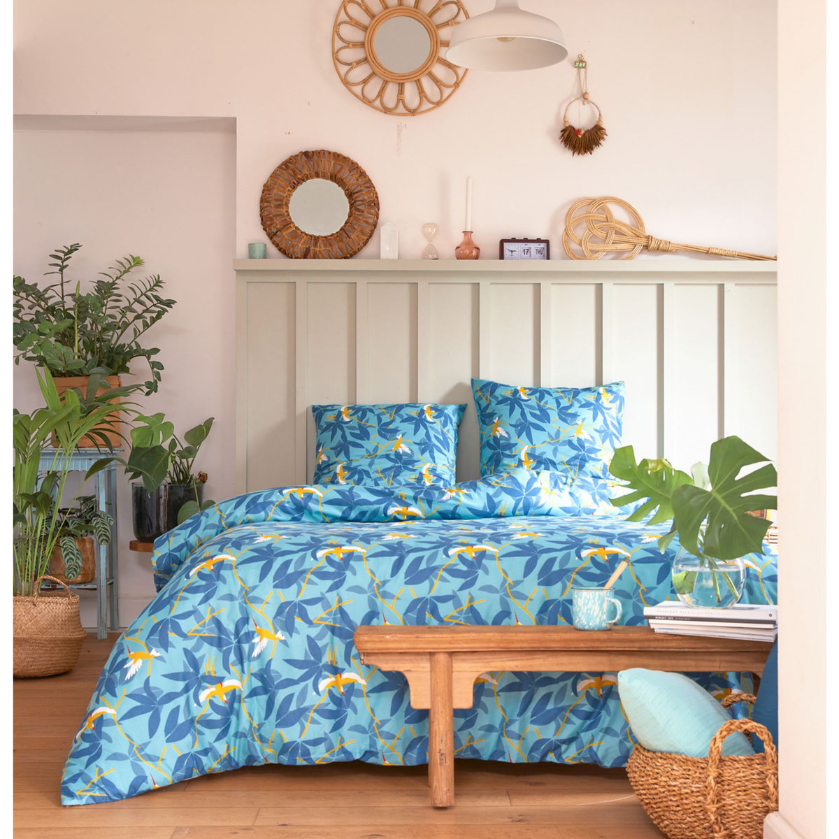 Parure de drap fantaisie en microfibre motif tropical PALMA