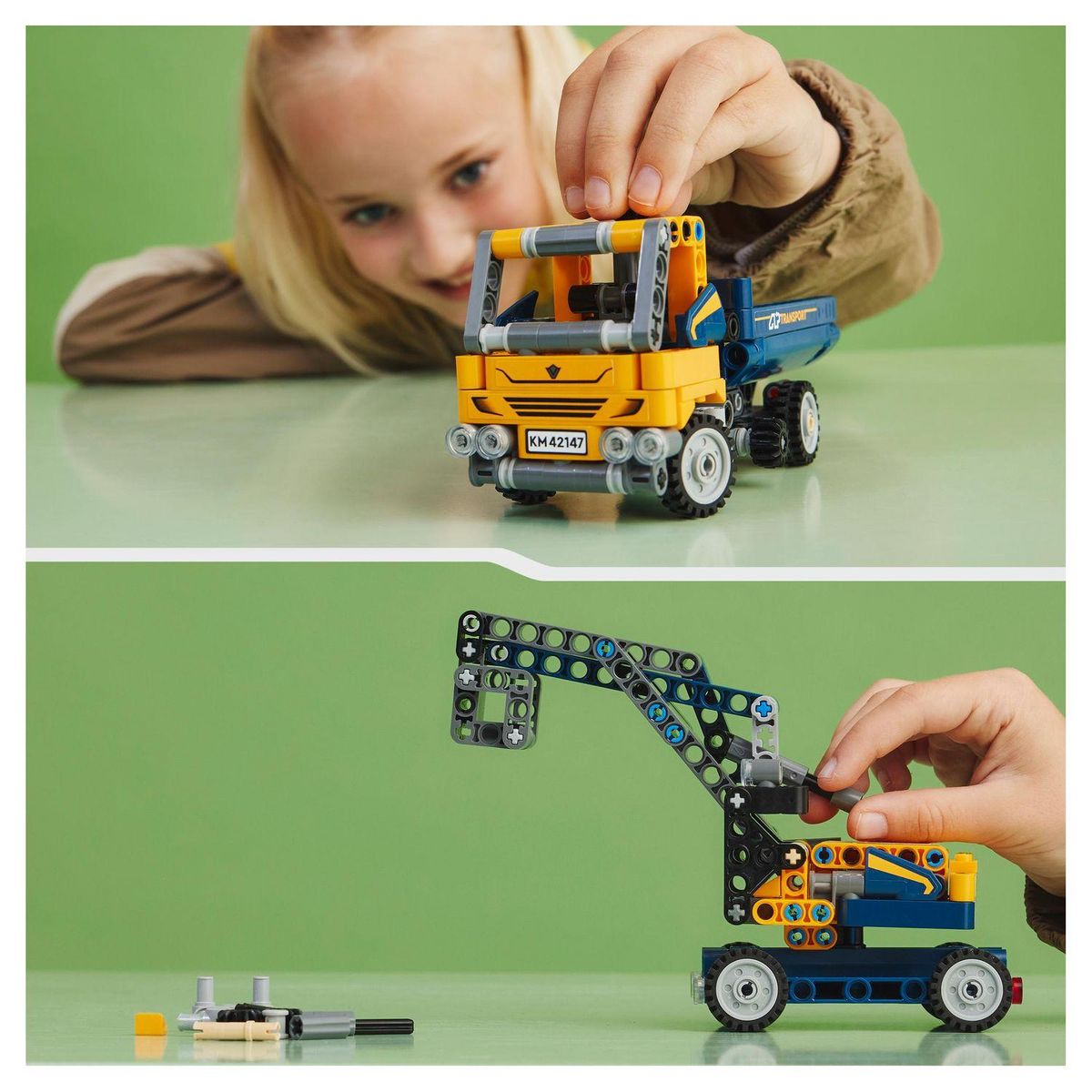 LEGO Technic 42147 Le Camion à Benne Basculante, 2-en-1, Maquette Engin de Chantier à Jouet de Pelleteuse