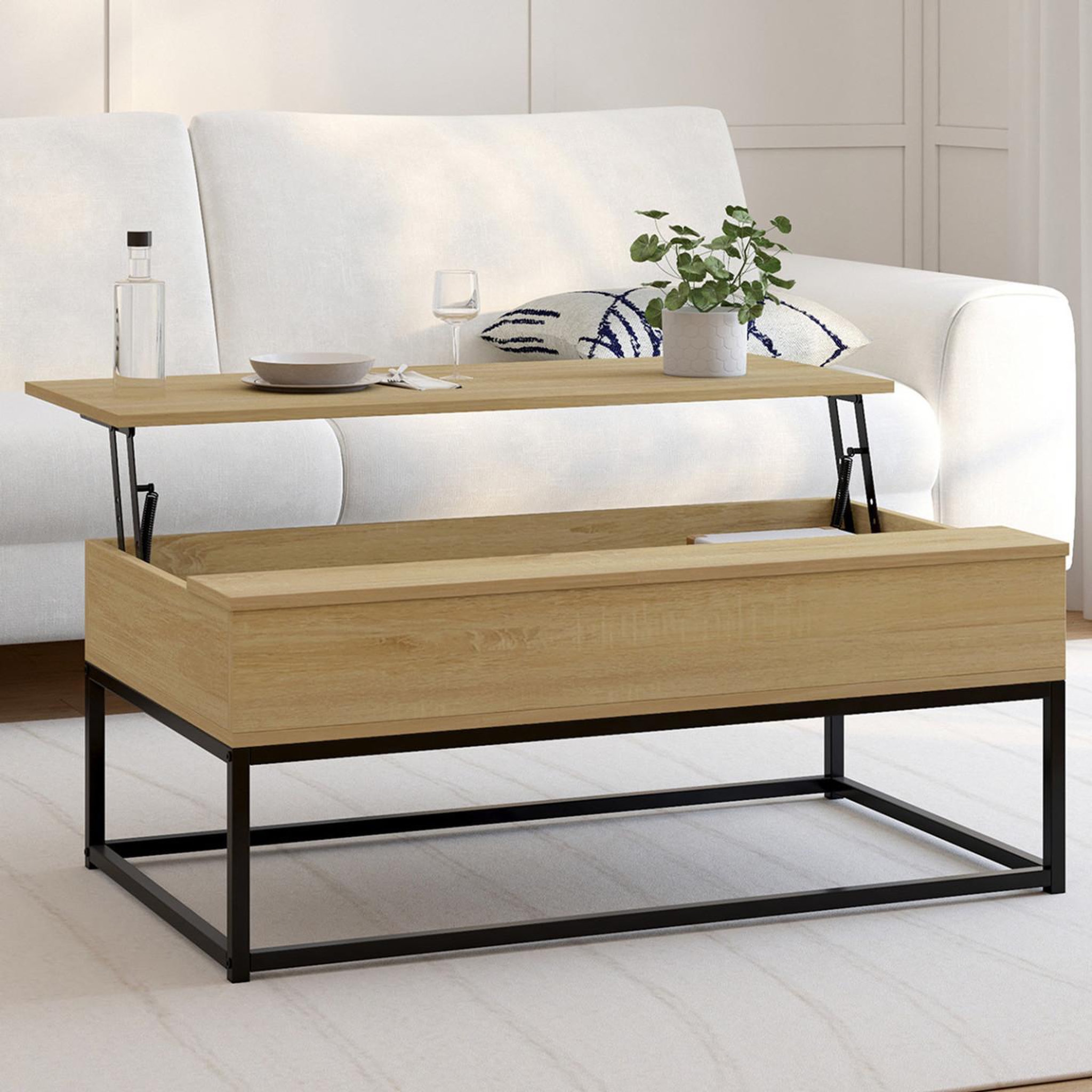 Voir la diapositive 2 : ID MARKET Table basse plateau relevable rectangulaire detroit design industriel