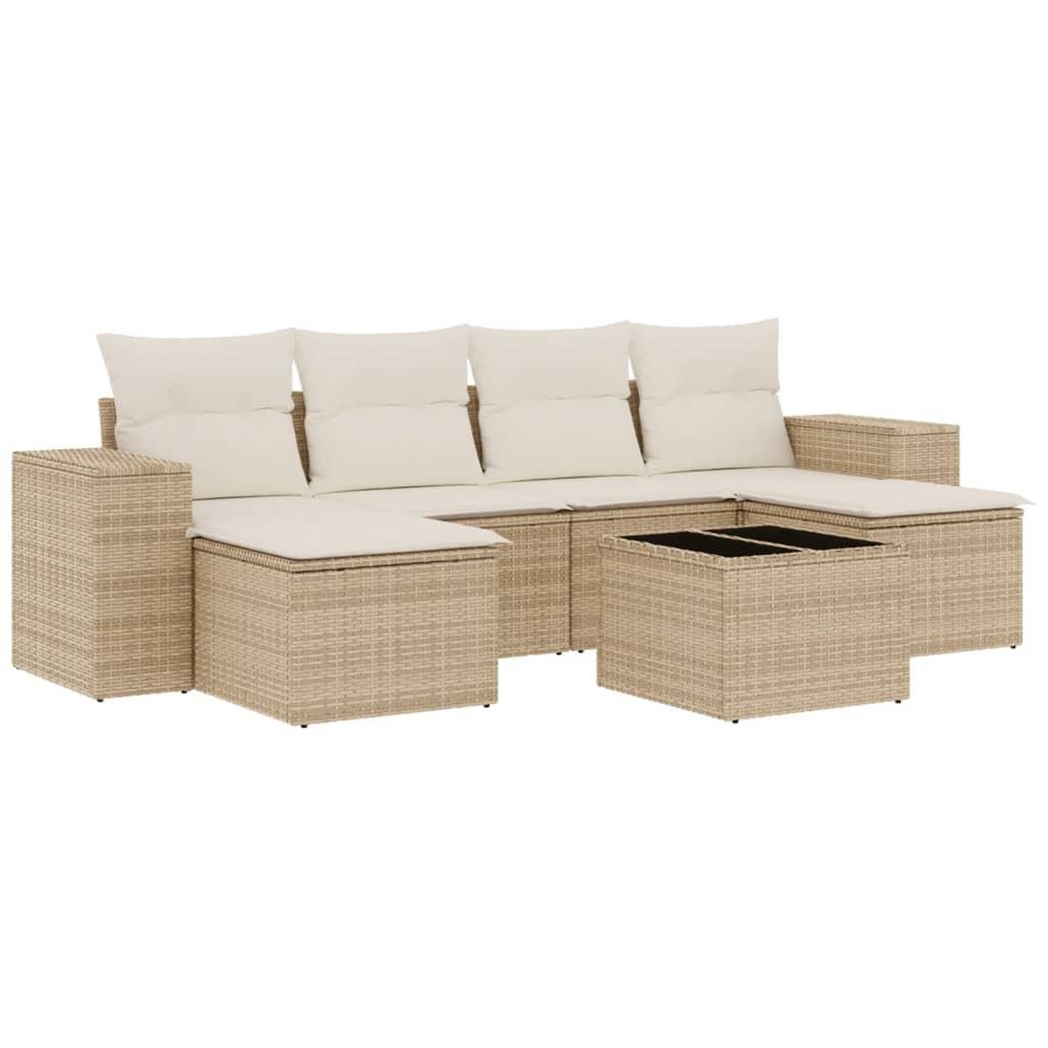 Voir la diapositive 2 : VIDAXL Salon de jardin avec coussins 7 pcs beige resine tressee