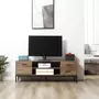HOMCOM Meuble TV banc TV design industriel - porte, 2 tiroirs, 2 niches - piètement acier noir - aspect bois de manguier