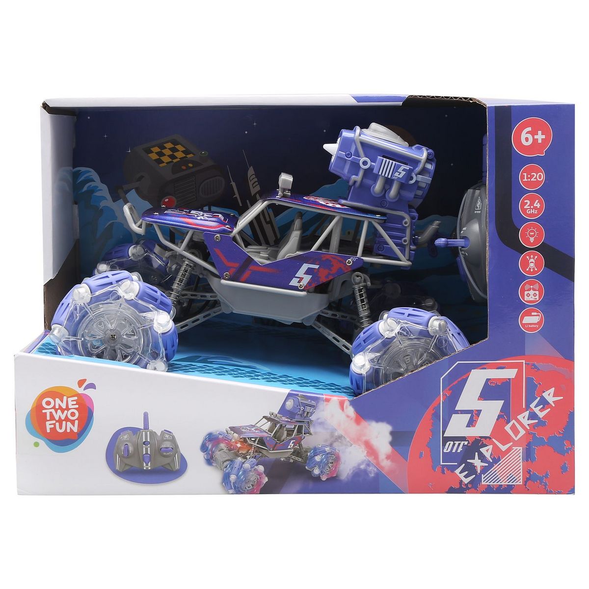 One Two Fun Buggy 5 Explorer au 1/20ème radiocommandé avec lumière et fumée - Bleu