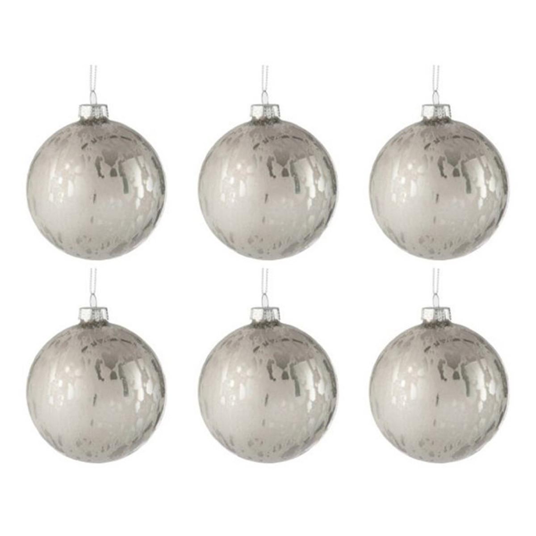 J-LINE Lot de 6 boules de noël  brillant  8cm argent