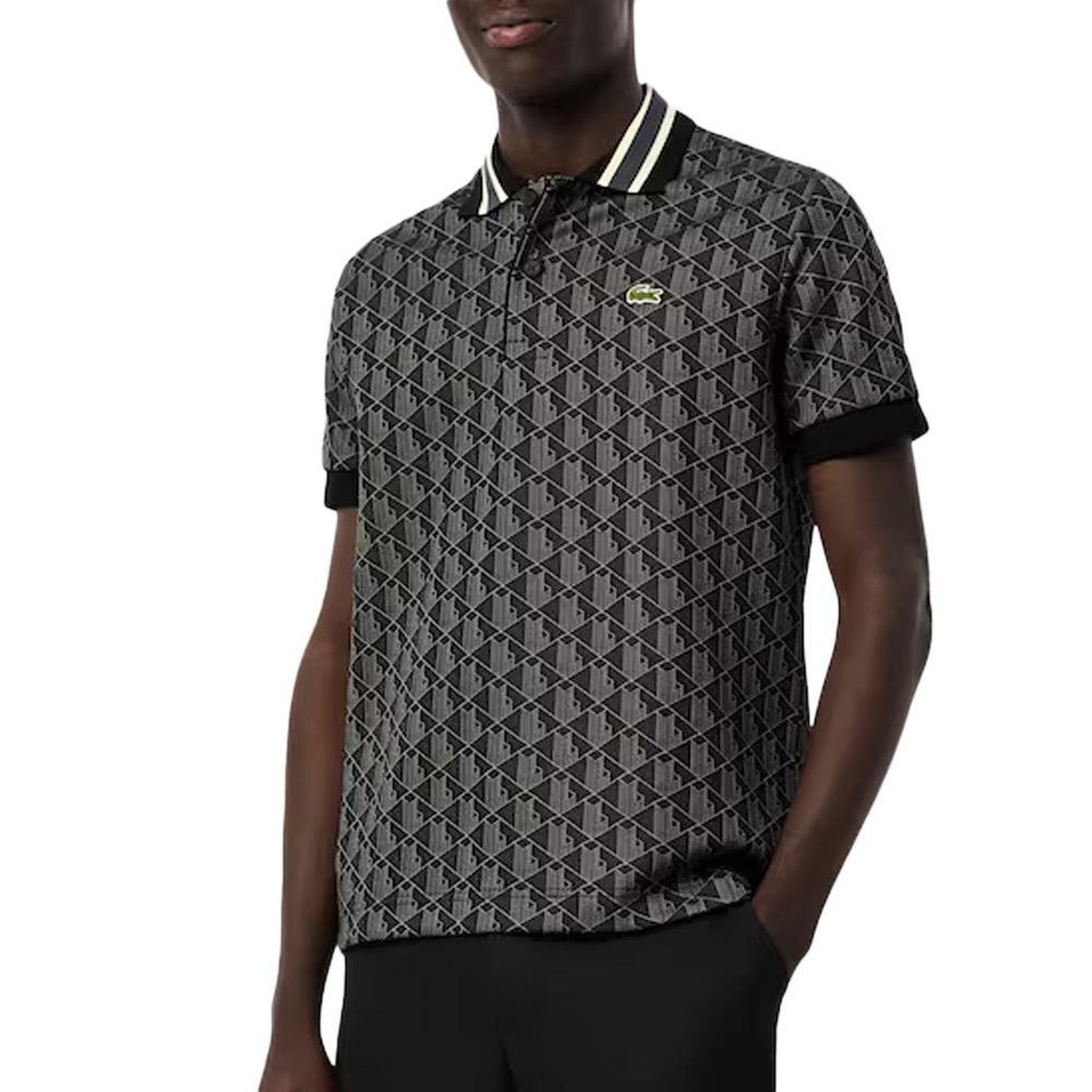 Lacoste Polo  Homme Lacoste Classic Monogram Jacquard. Coloris disponibles : Noir