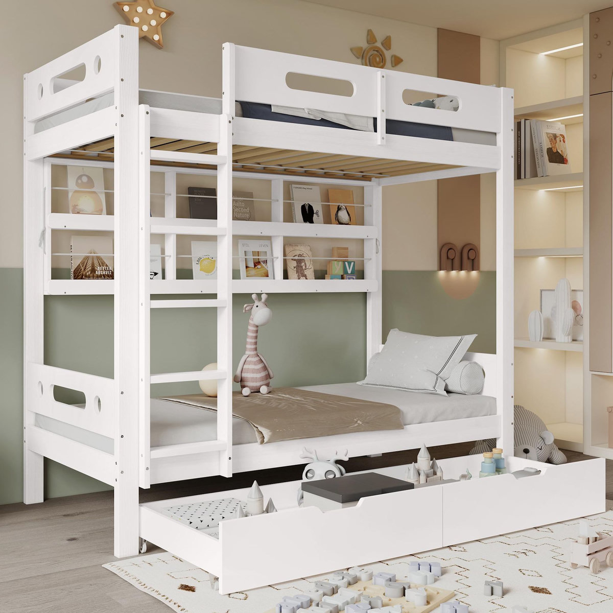 MERAX Lit superposé 90x200cm coloris blanc pin et mdf