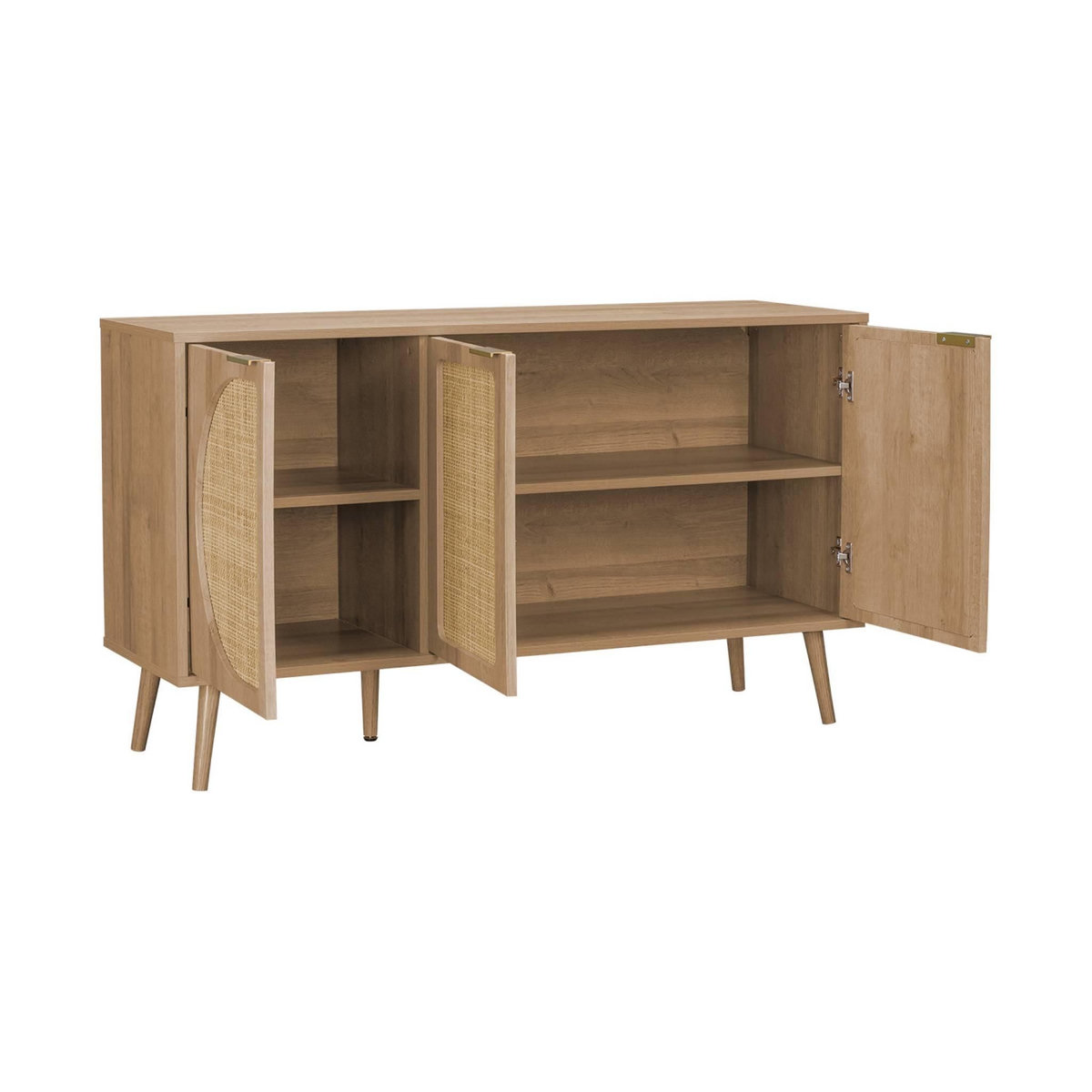 SWEEEK Buffet de rangement. Eva. cannage arrondis et décor bois. trois portes. deux niveaux . buffet bas. L 120 x l39 x H70cm