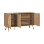 Voir la diapositive 6 : SWEEEK Buffet de rangement. Eva. cannage arrondis et décor bois. trois portes. deux niveaux . buffet bas. L 120 x l39 x H70cm