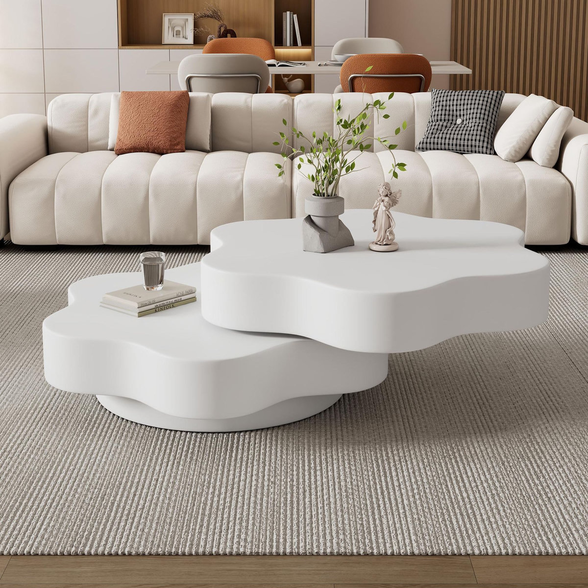 MERAX Table basse pivotante forme atypique blanc - 67,5x74,8 cm panneau de particules