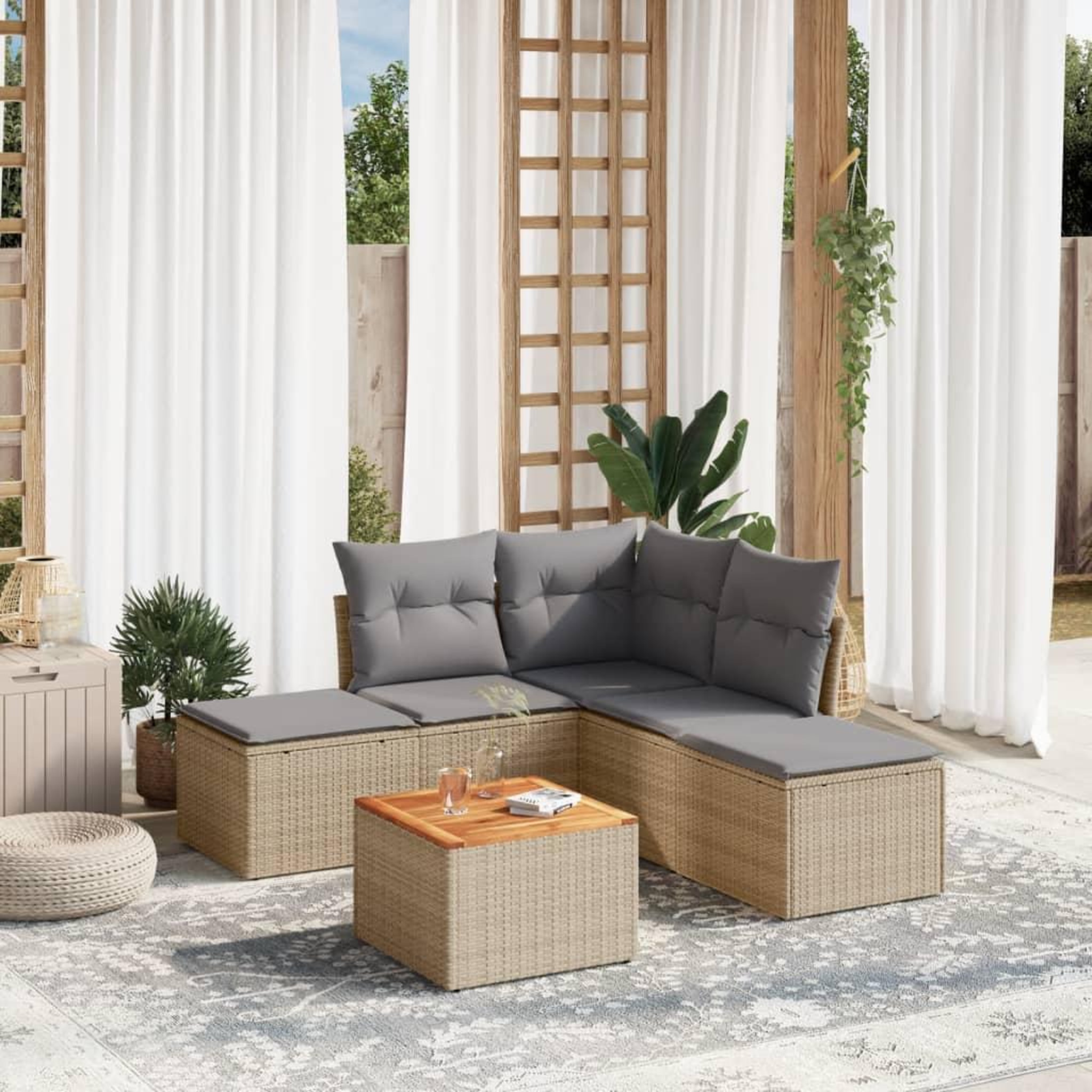 VIDAXL Salon de jardin avec coussins 6pcs melange beige resine tressee