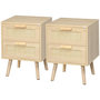 Voir la diapositive 1 : HOMCOM Lot de 2 tables de chevet 2 tiroirs chacune cannage rotin bois panneaux aspect bois clair