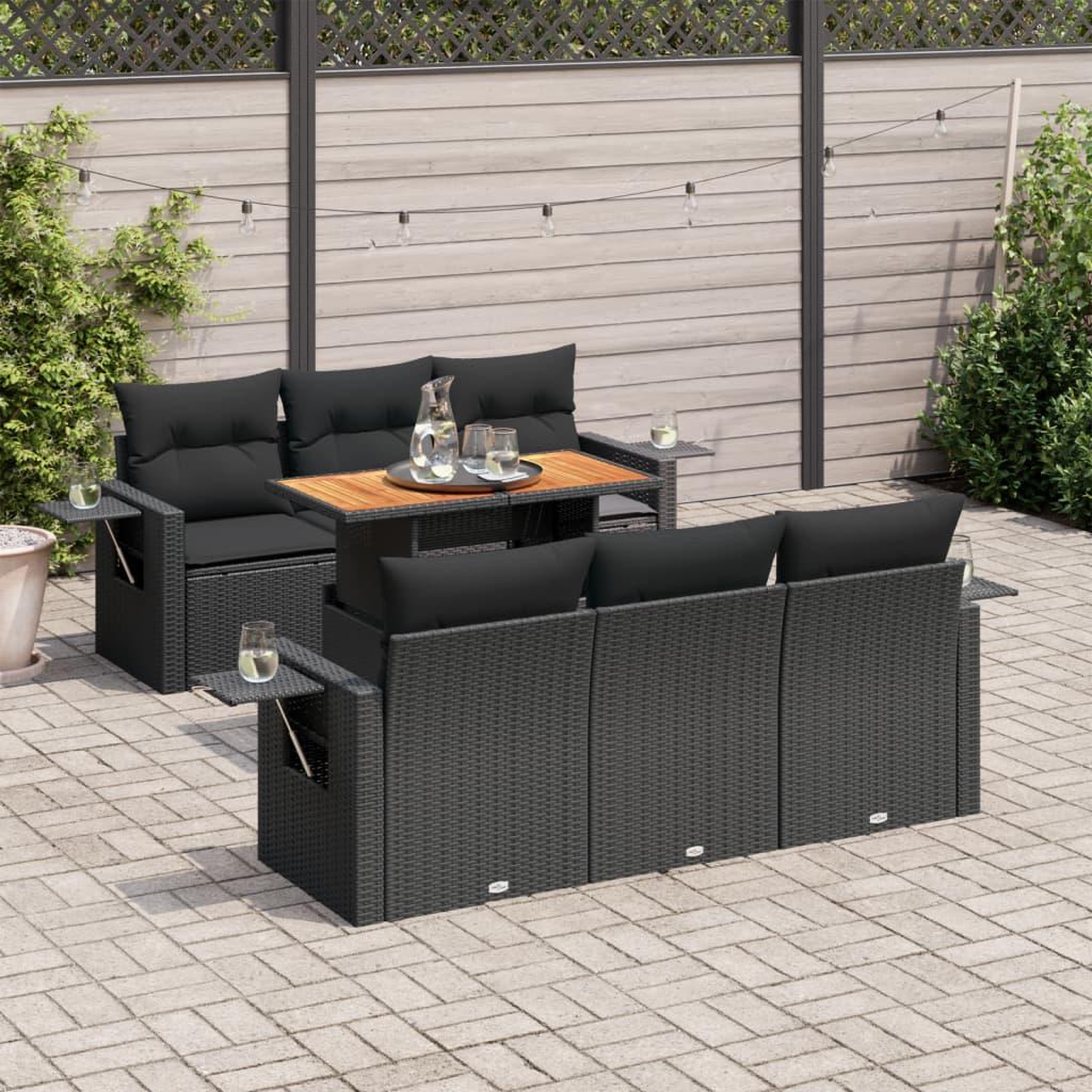 VIDAXL Salon de jardin 7 pcs avec coussins noir resine tressee