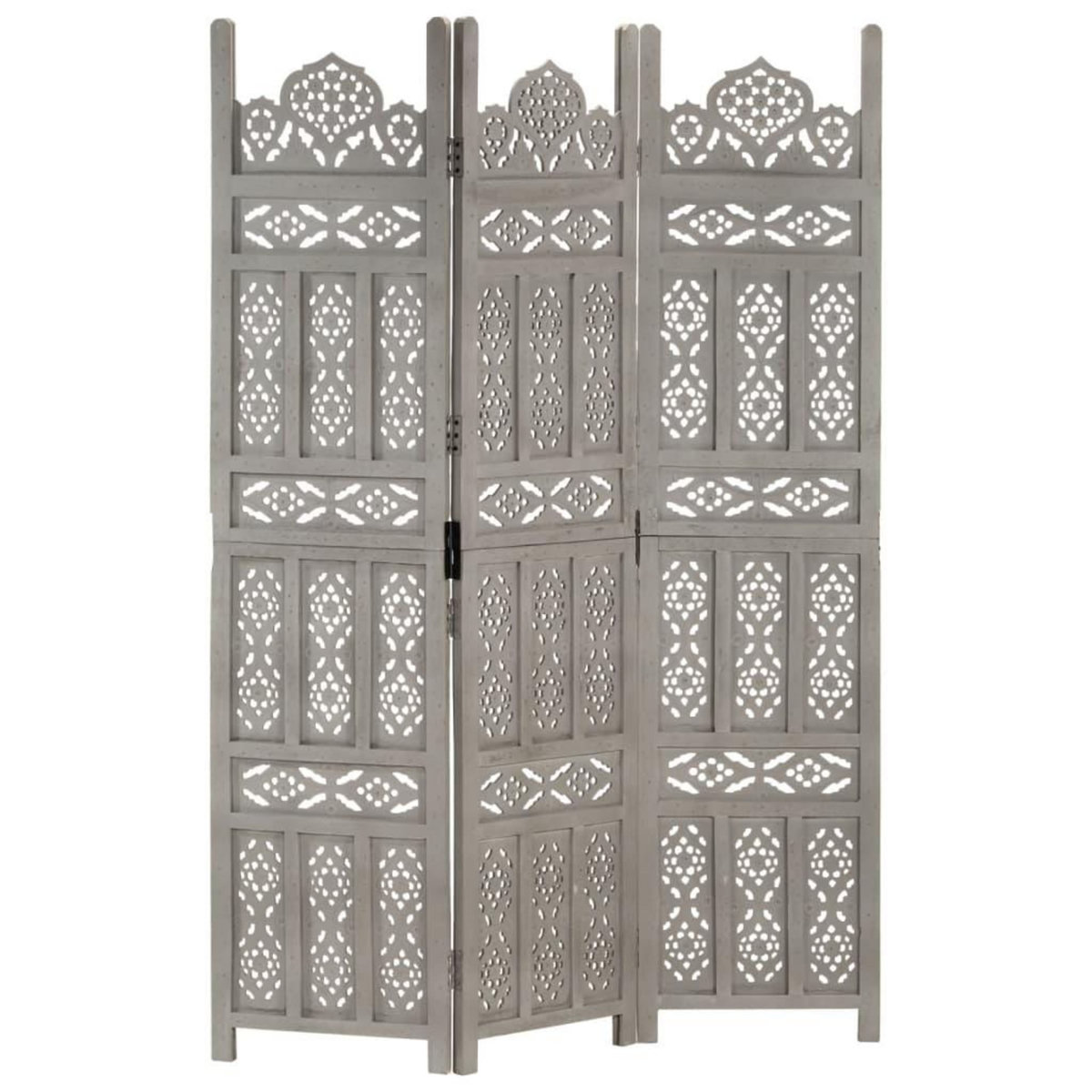 VIDAXL Cloison de separation 3 panneaux Gris 120x165 cm Bois manguier
