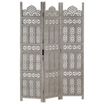 VIDAXL Cloison de separation 3 panneaux Gris 120x165 cm Bois manguier