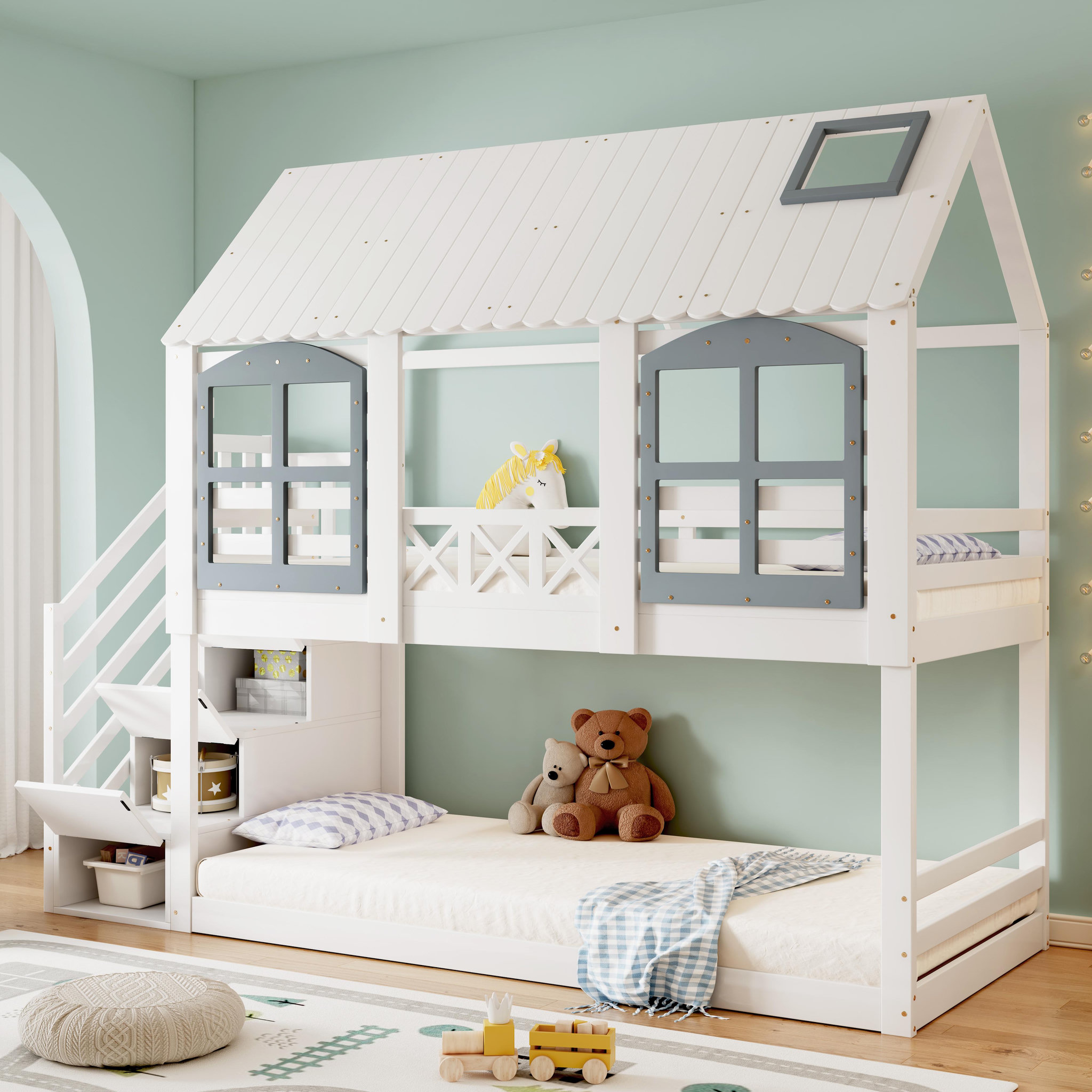 Voir la diapositive 4 : MERAX Lit superposé 90x200cm bois et mdf coloris blanc