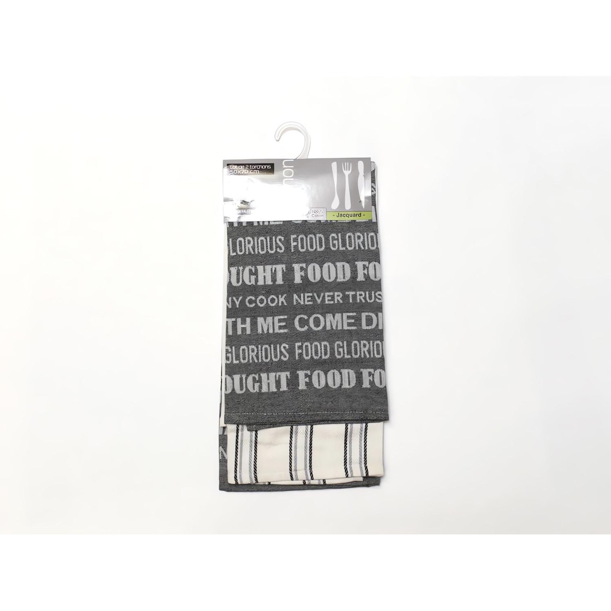 SOLEIL D'OCRE Lot de 2 torchons en coton FOOD gris, jacquard 50x70 cm