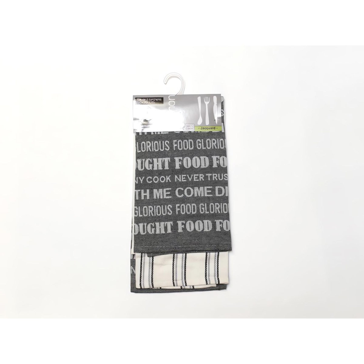 SOLEIL D'OCRE Lot de 2 torchons en coton FOOD gris, jacquard 50x70 cm