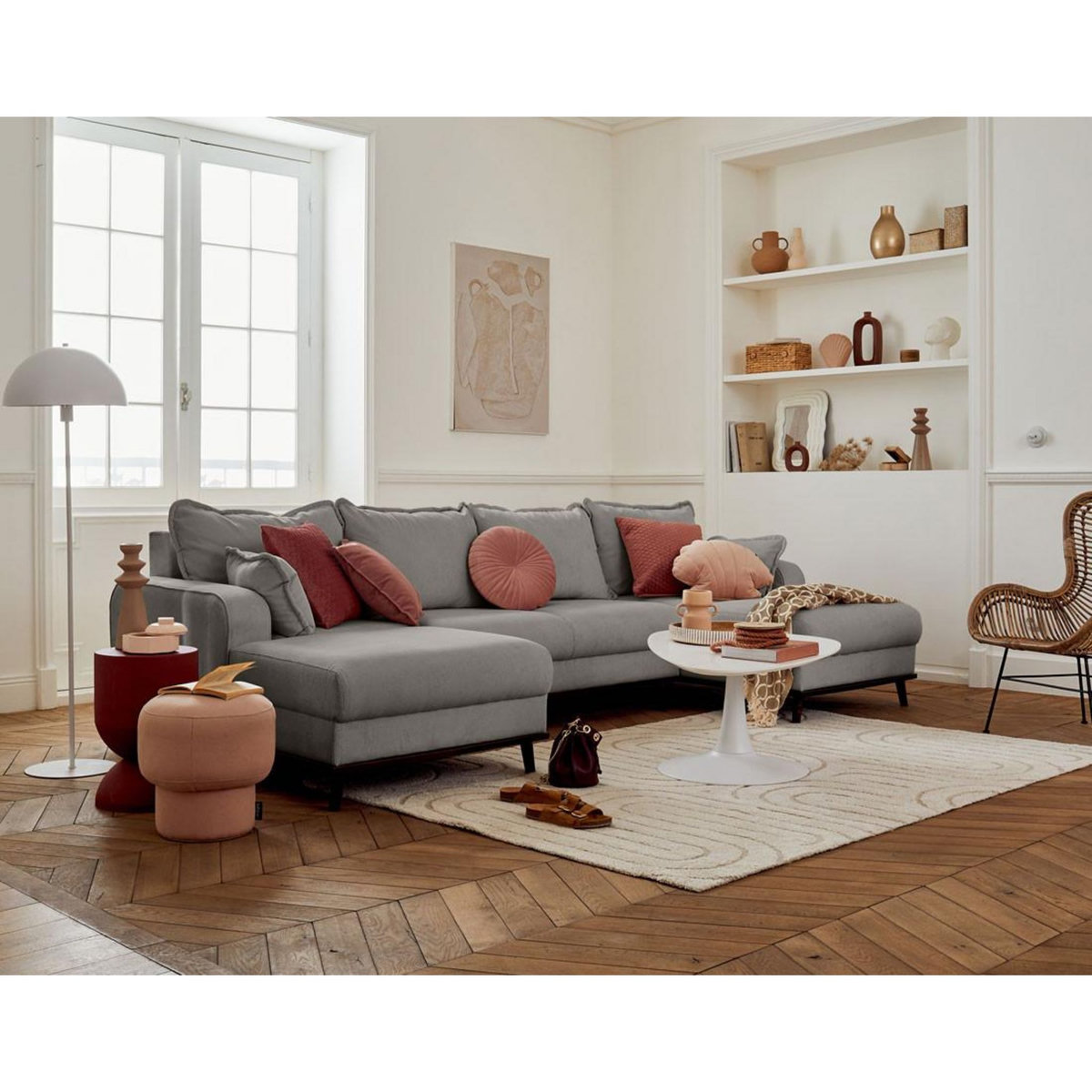 LISA DESIGN Albane - canapé panoramique en u - 7 places - convertible avec coffre - en velours côtelé