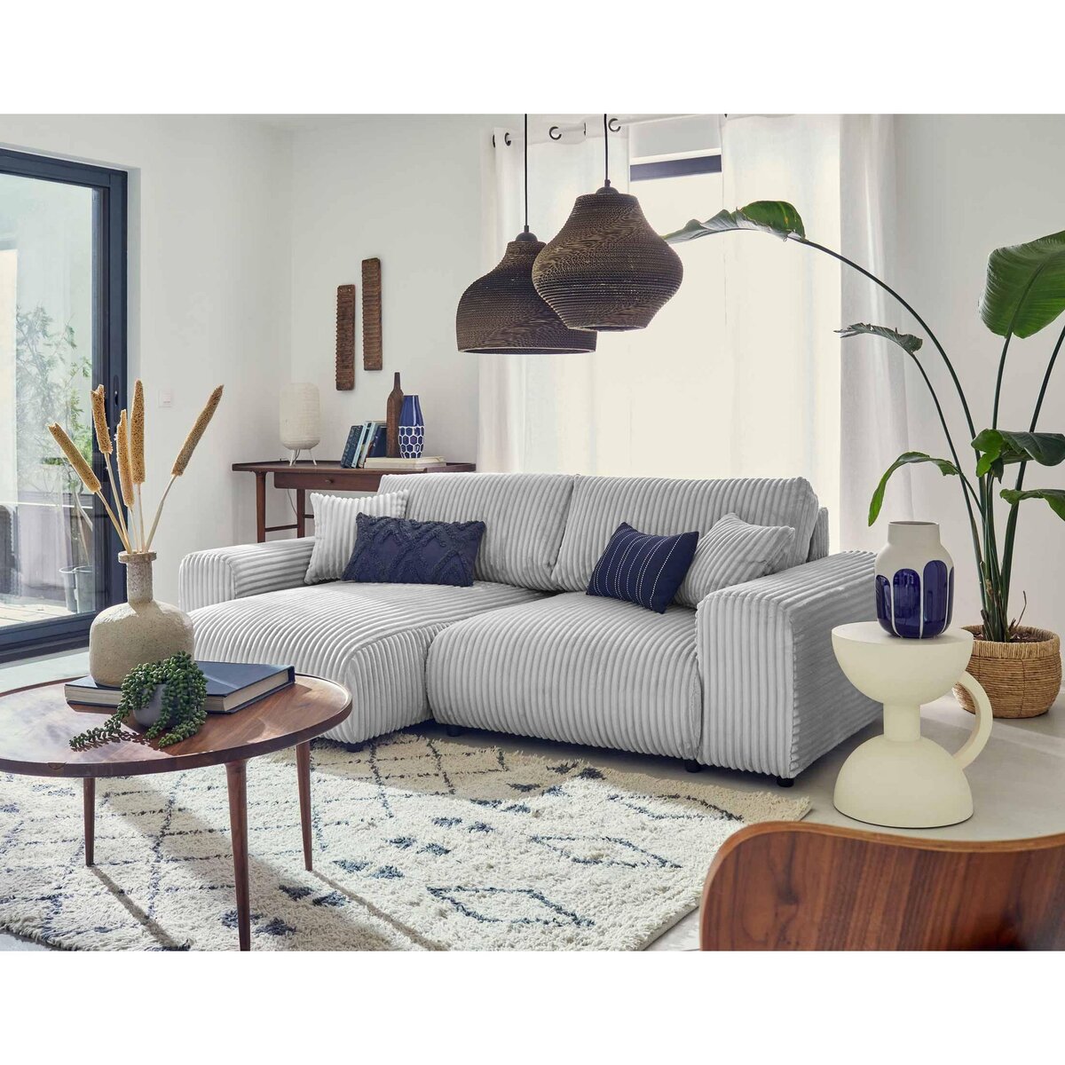 LISA DESIGN Garance - canapé d'angle réversible - 4 places - en velours côtelé grosses côtes