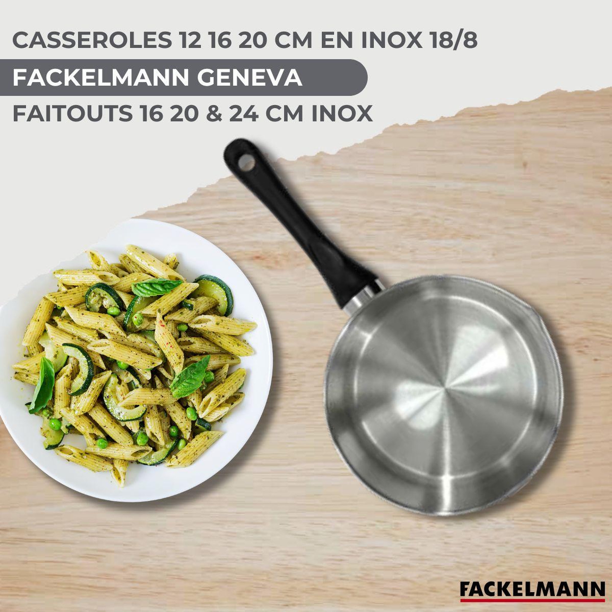 Voir la diapositive 2 : Fackelmann Batterie de cuisine avec 3 faitouts 16/20/24 cm et 3 casseroles 12/16/20 cm avec 5 ustensiles de cuisine sans pfas fackelmann généva brillant ocean