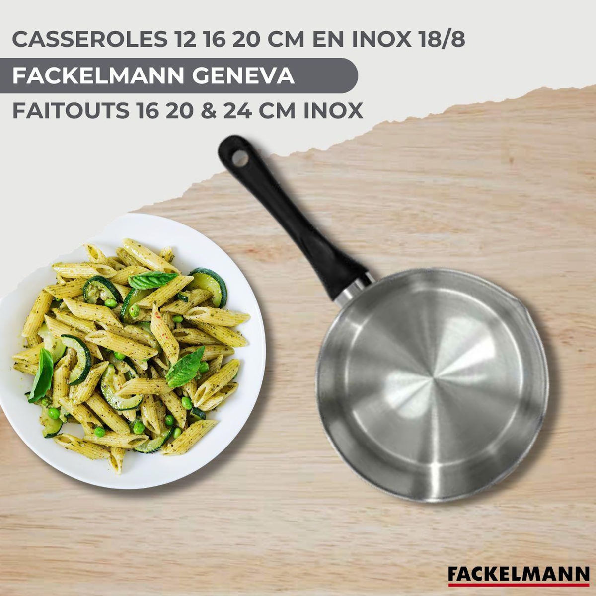 Fackelmann Set de 3 faitouts 16, 20 et 24 cm, 3 casseroles 12 16 20 cm en inox et 5 ustensiles Fackelmann Geneva