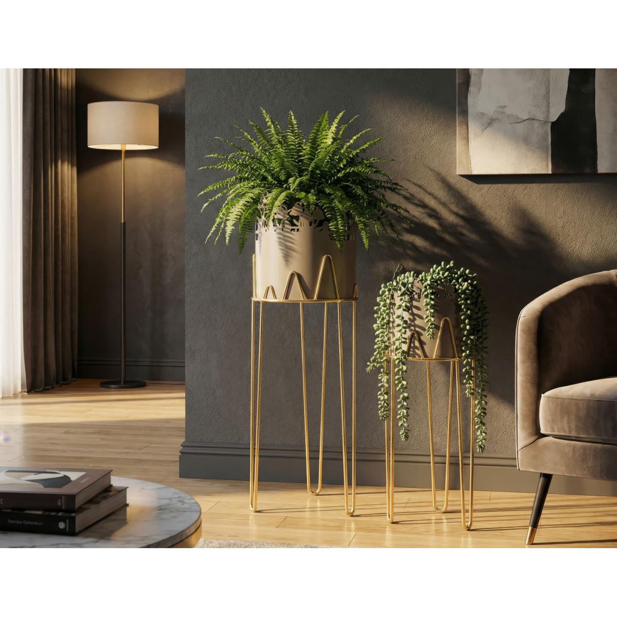 Voir la diapositive 5 : Paris Prix Lot de 2 cache-pots sur pied  flower  79cm gris