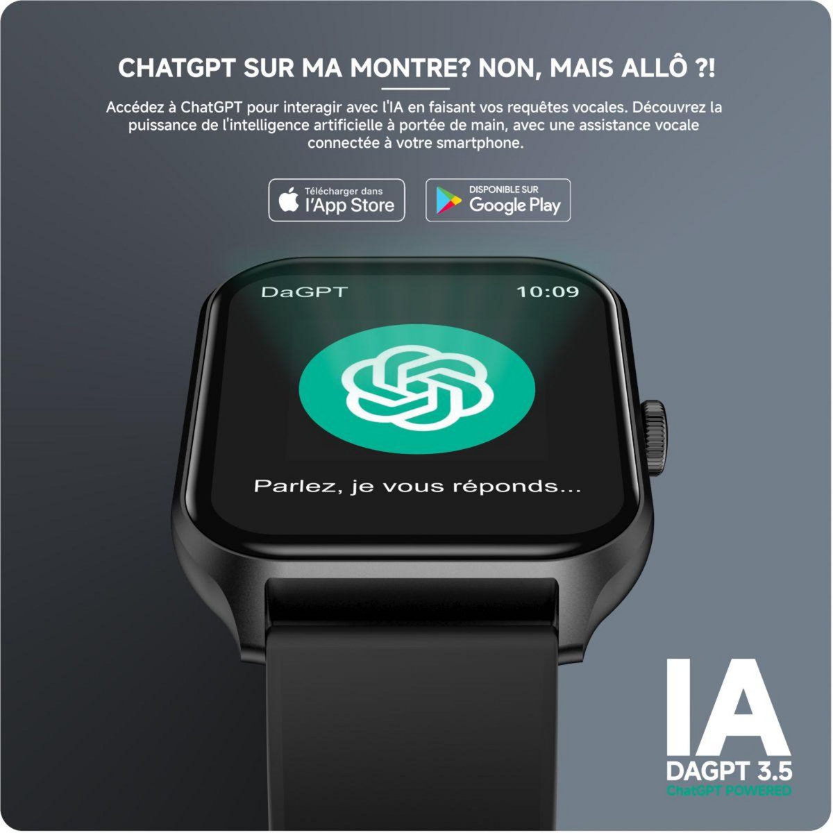 Echo Montre connectée Rainbow Pro S Noir Silicone + Gris Nylon