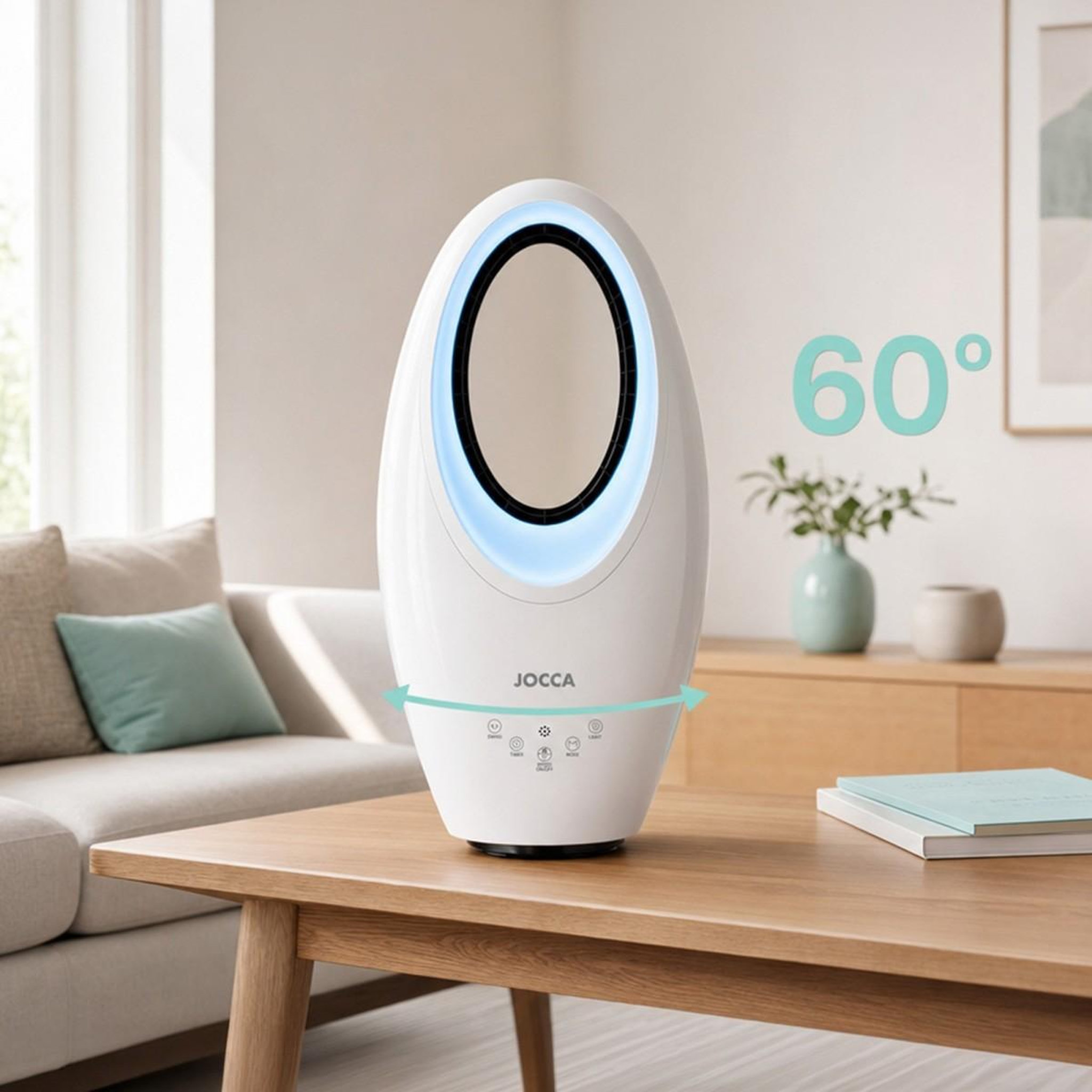 Voir la diapositive 5 : Jocca Ventilateur sans pales 65W Télécommande, Oscillation, Minuterie 12h, 3 Vitesses, Éclairage LED 4 Couleurs, 29 x 17 x 57 cm Jocca