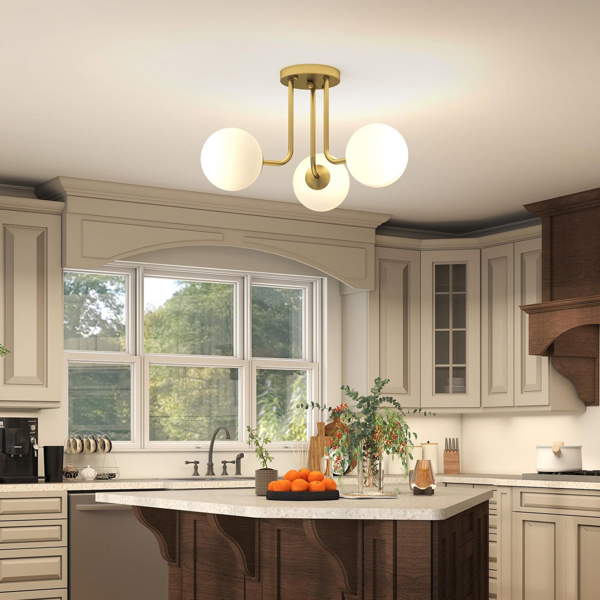 HOMCOM Plafonnier design doré dia. 42 cm 3 lampes boules verre dépoli blanc métal