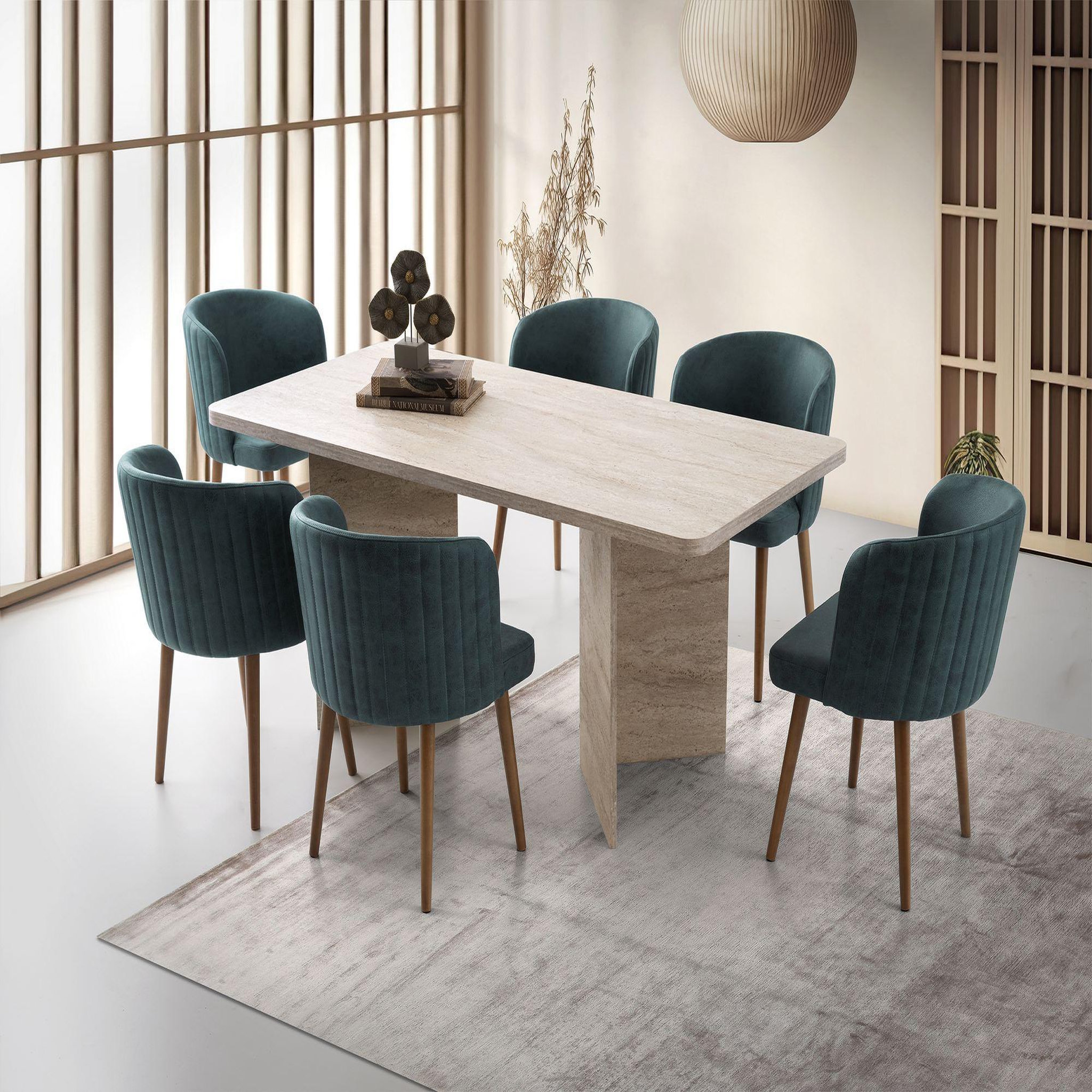 Voir la diapositive 2 : Habitat et Jardin Table à manger en bois  lizzard  180 x 90 x 77 cm - travertin