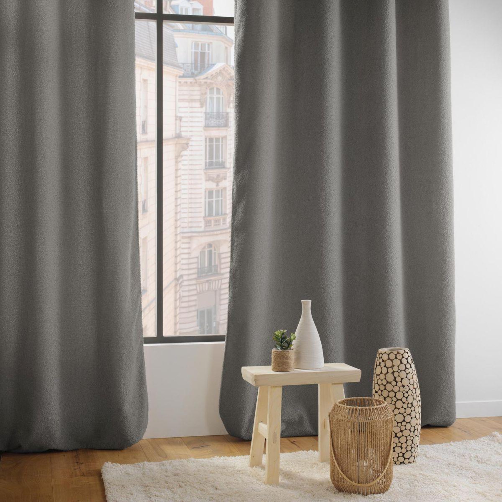 Voir la diapositive 2 : Douceur d'Intérieur Rideau à œillets bouclette  wooly  140x240cm gris