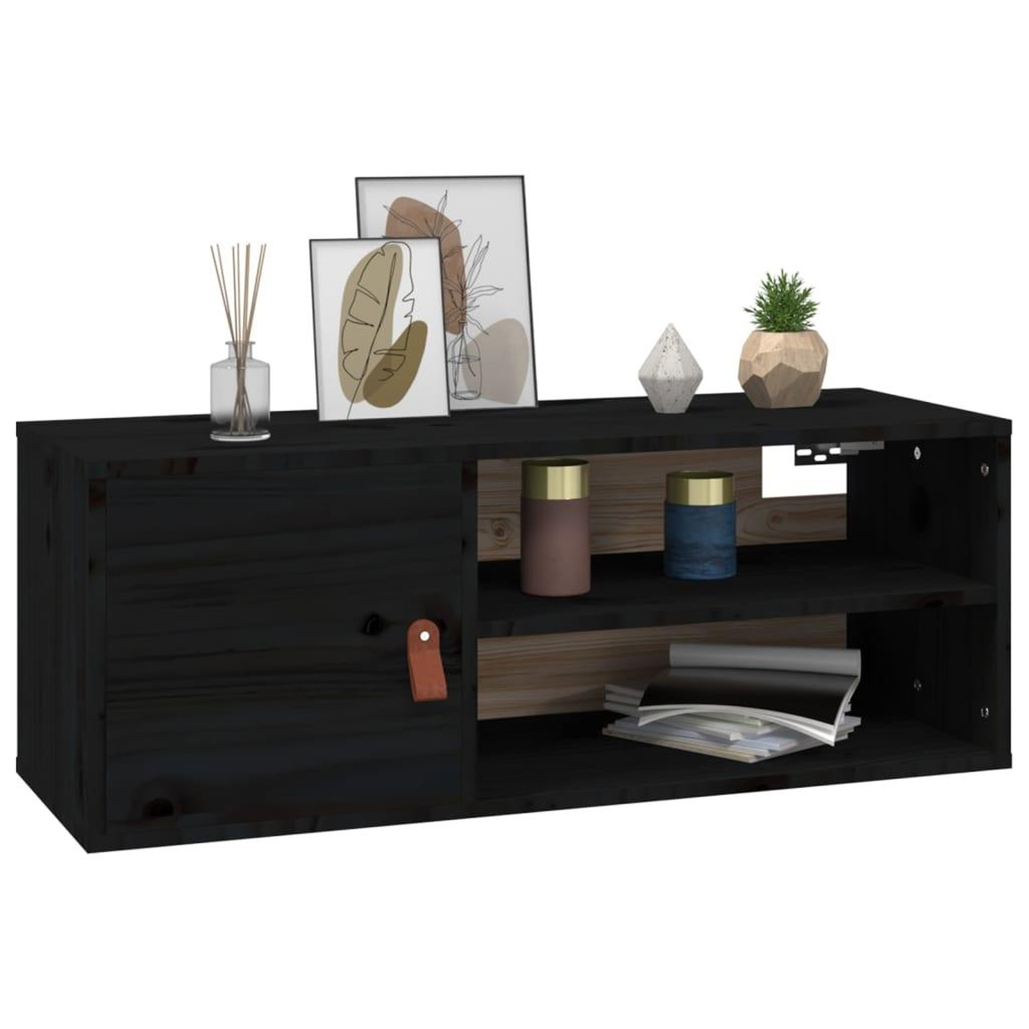 Voir la diapositive 4 : VIDAXL Armoires murales 2 pcs Noir 80x30x30 cm Bois de pin massif